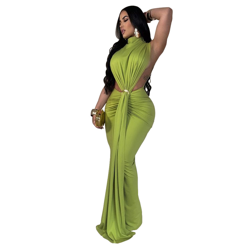 solid color side split sleeveless dress, view 5 - MRSLM