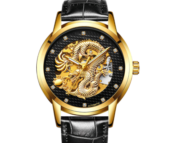 gold skeleton automatic dragon watch, view 12 - MRSLM