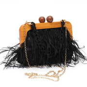 feather evening clutch with acrylic chain, view 4 - MRSLM