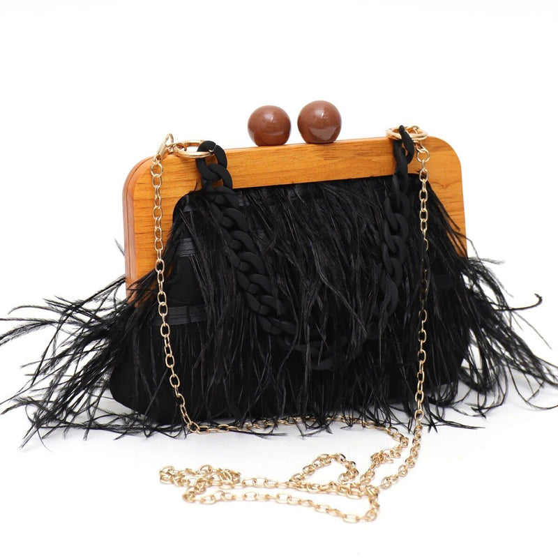 feather evening clutch with acrylic chain, view 4 - MRSLM