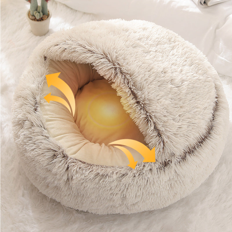 cozy round plush cat bed, view 11 - MRSLM
