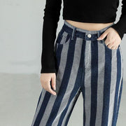 high waist vintage stripe wide-leg jeans, view 6 - MRSLM