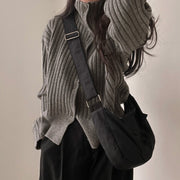 women's high neck ribbed cardigan sweater, view 5 - MRSLM
