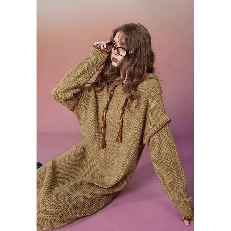 plus size hoodie knitted dress, view 6 - MRSLM