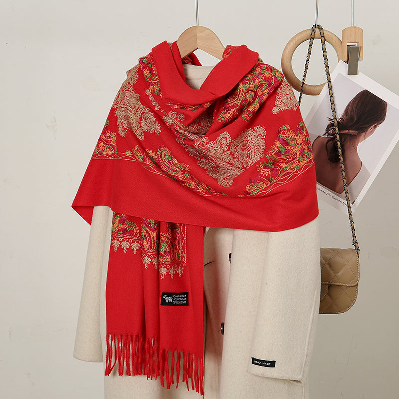 cashmere floral scarf, view 2 - MRSLM