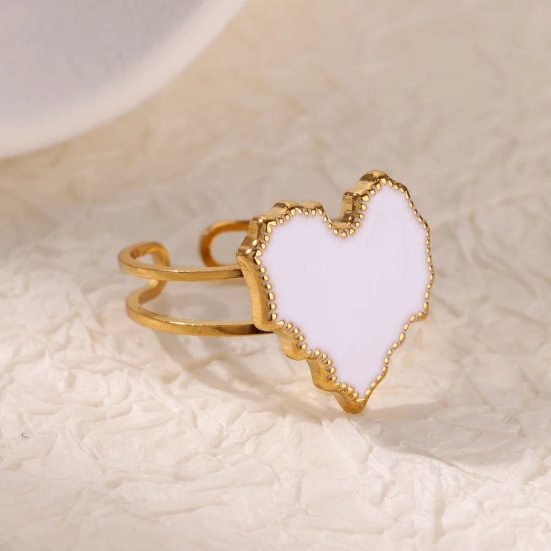 white enamel heart stainless steel ring, view 4 - MRSLM
