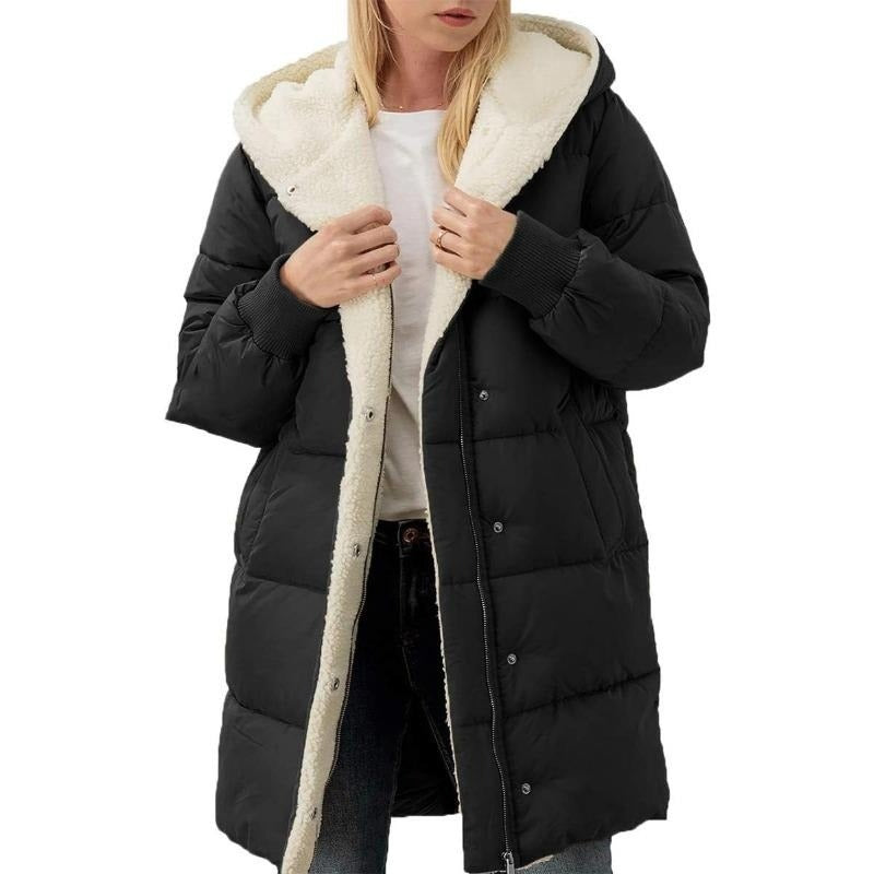 Solid Color Hooded Cotton Jacket Long Sleeve Double-sided Velvet Slim Elegant Cardigan Coat