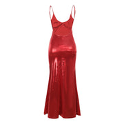 slim-fit sling gloss dress, view 5 - MRSLM