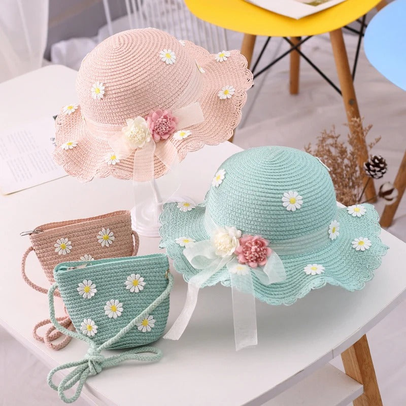kids daisy sun hat and handbag set, view 13 - MRSLM