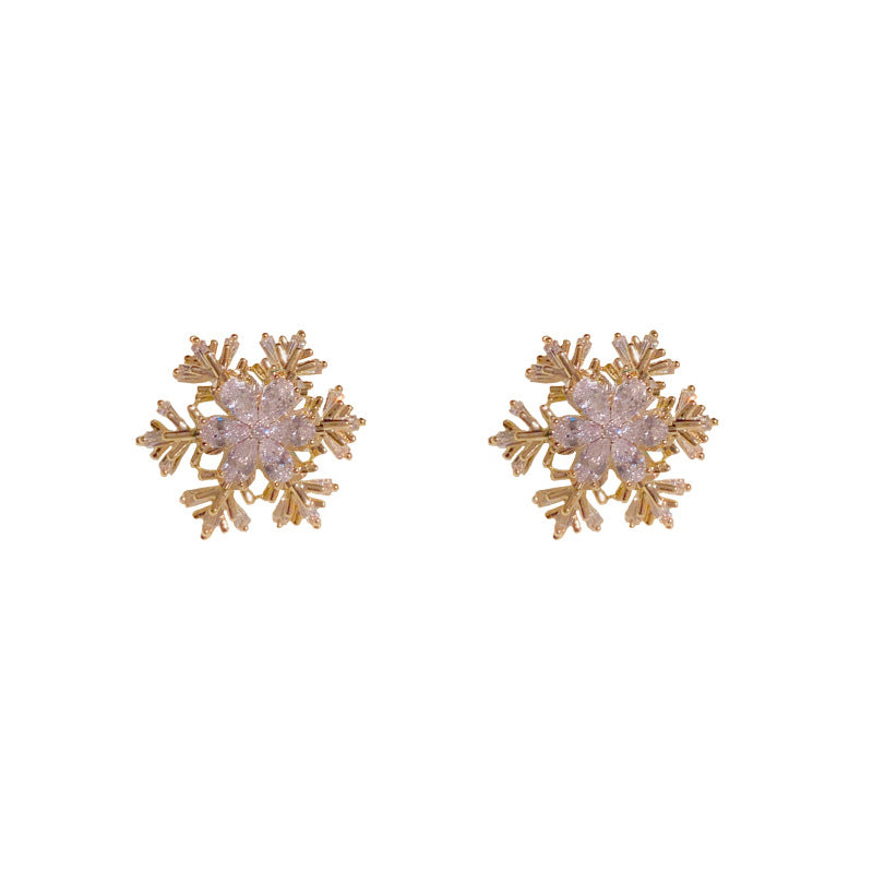 Microencrusted Zircon Snowflake Rotatable Ear Studs