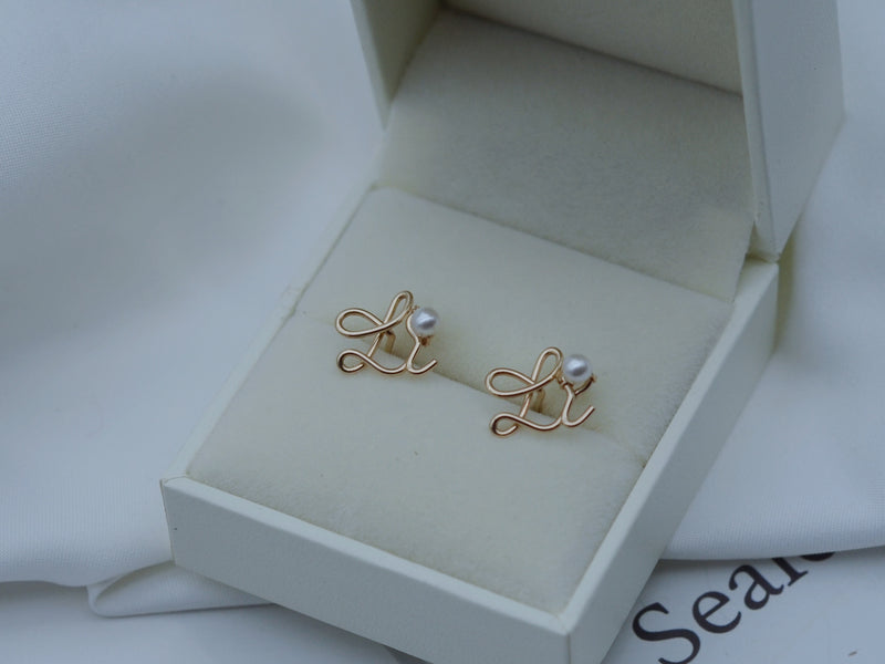 pearl letter name earring, view 7 - MRSLM
