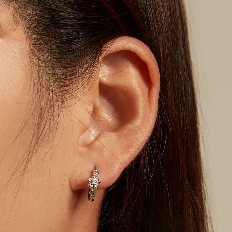 white gold zircon flower hoop earrings - MRSLM
