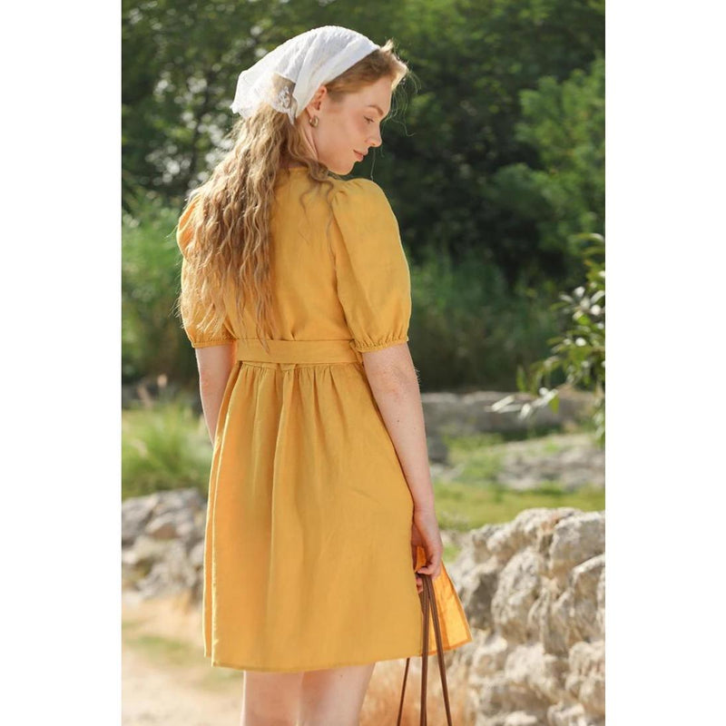 linen puff sleeve mini dress, view 10 - MRSLM