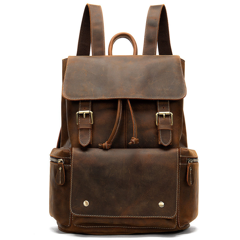 crazy horse leather flap backpack - MRSLM
