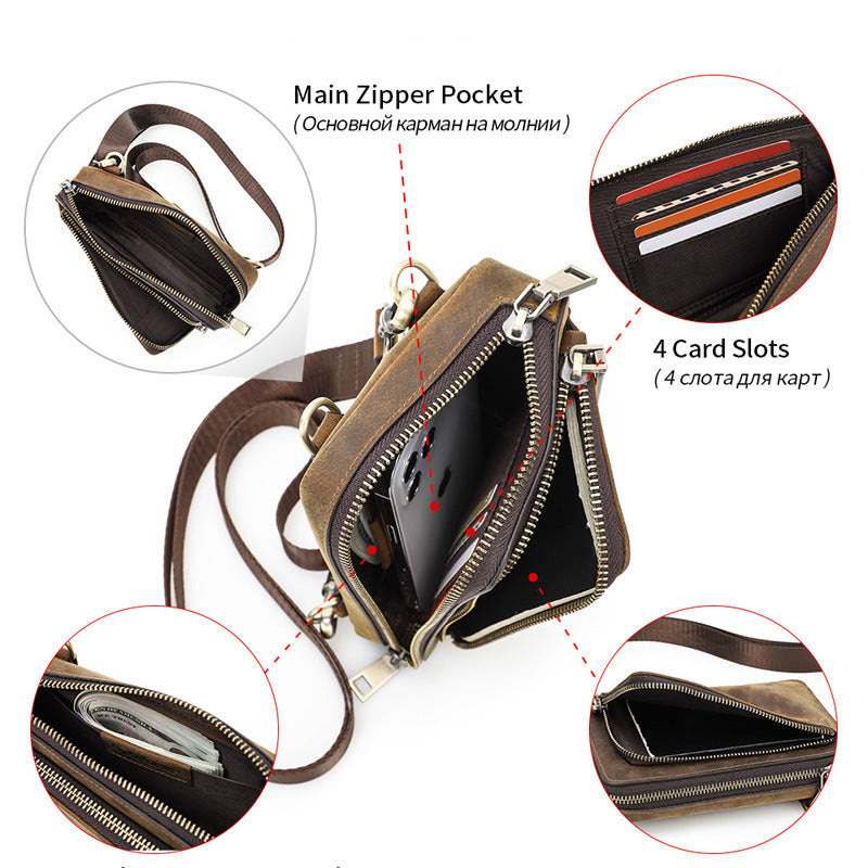 retro cowhide phone bag, view 3 - MRSLM