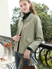 women's gray green turn-down collar jacket, view 7 - MRSLM