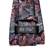 floral black and red silk necktie set for men, view 5 - MRSLM