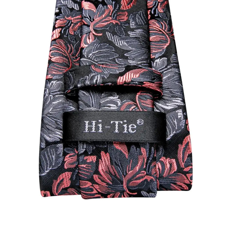 floral black and red silk necktie set for men, view 5 - MRSLM