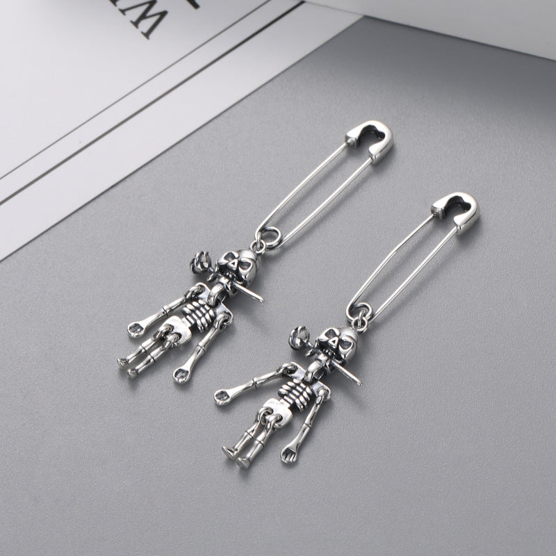 s925 silver vintage rose skull earring, view 2 - MRSLM