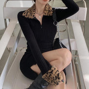 leopard print padded mini dress, view 2 - MRSLM