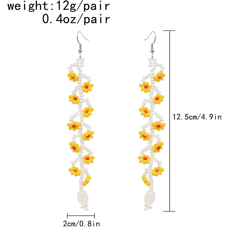 yellow resin long tassel drop earrings, view 8 - MRSLM