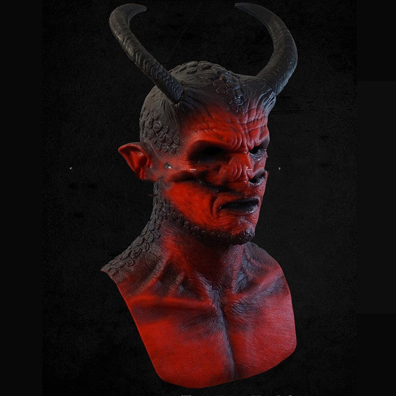 Full head red devil latex mask, view 3 - MRSLM