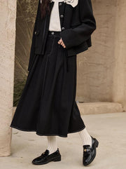 high waist pleated denim skirt, view 8 - MRSLM