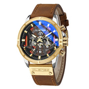 men's black leather round casual watch, view 4 - MRSLM