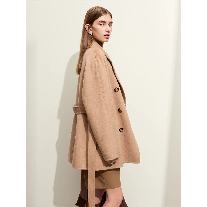 women's long double-breasted wool coat, view 7 - MRSLM