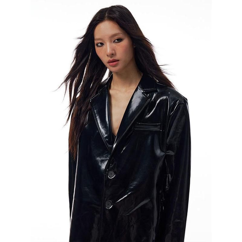 women's glossy PU leather jacket, view 5 - MRSLM