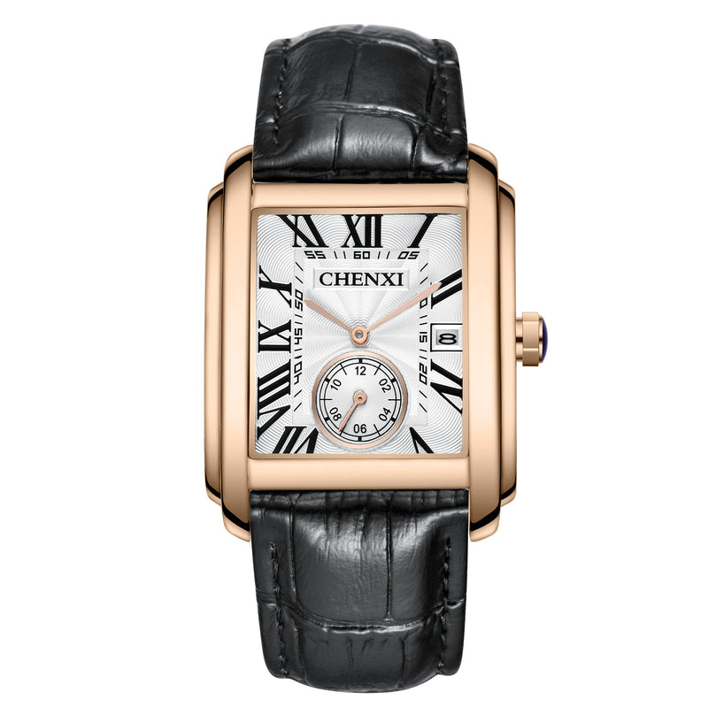 men's square quartz strap watch, view 5 - MRSLM