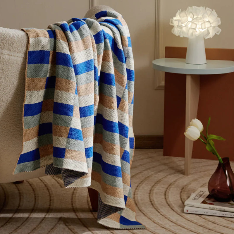 Colorful stripe plaid cotton blanket, view 9 - MRSLM