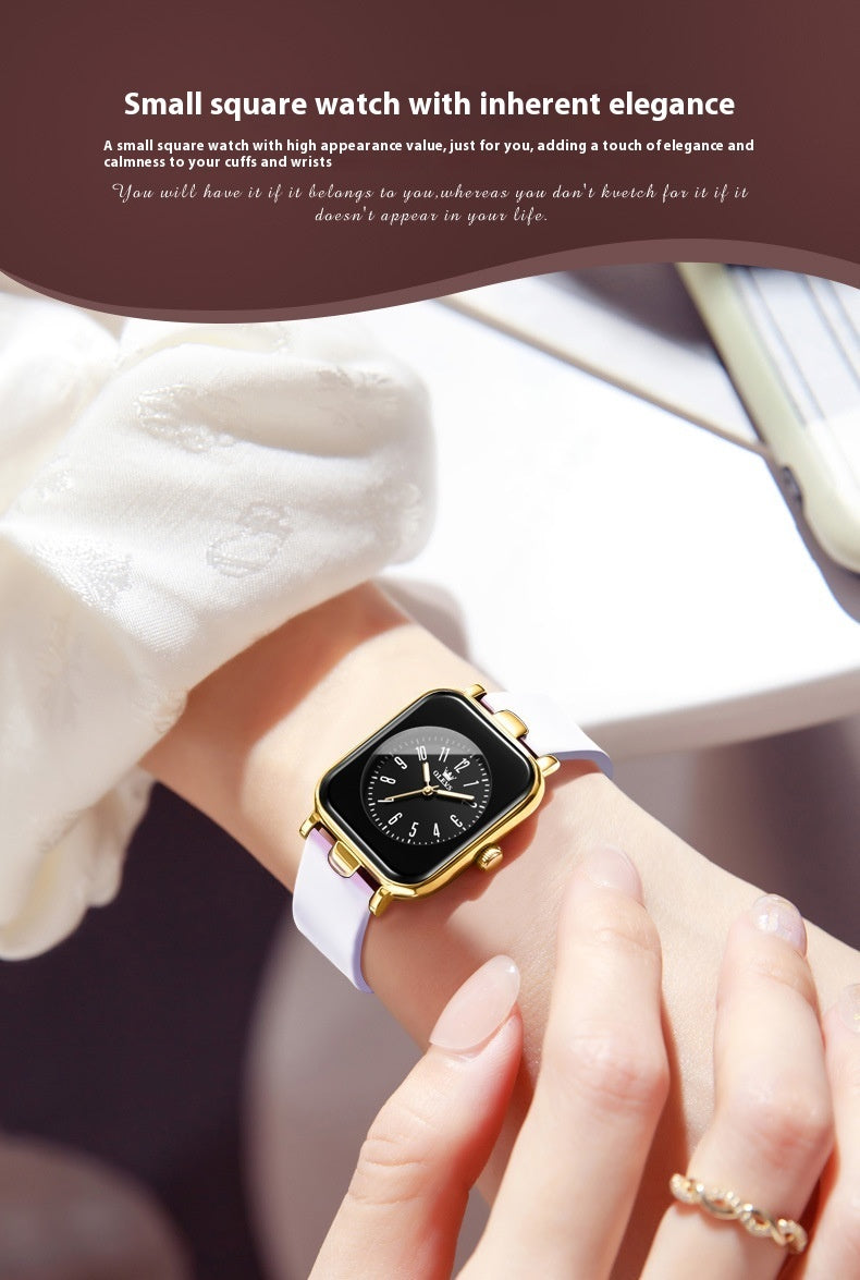 Women's silicone band rectangular quartz watch, view 9 - MRSLM