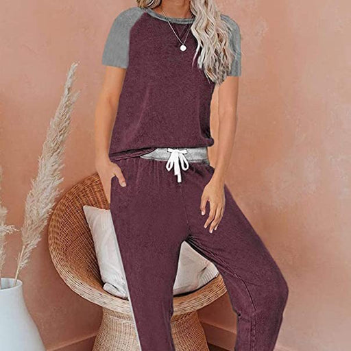 round neck short sleeve top and harem pants set - MRSLM