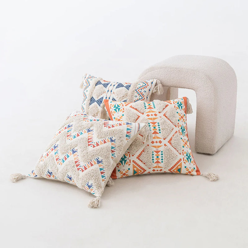 boho geometric tufted cushion cover, view 8 - MRSLM