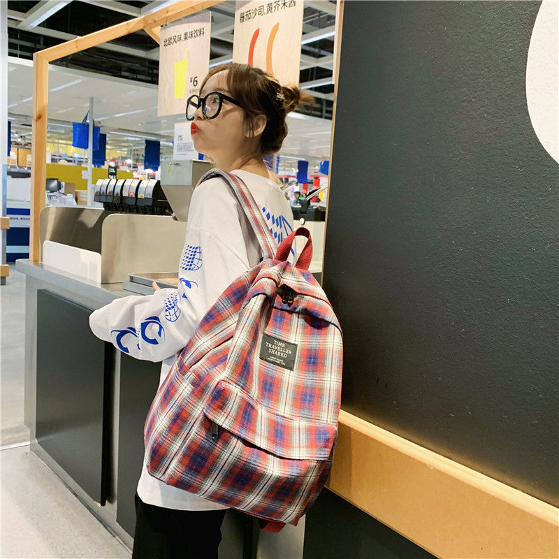 Plaid canvas casual schoolbag - MRSLM