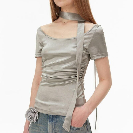 metallic silver pleated tank top - MRSLM