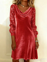 women's velvet sequin patchwork dress, view 7 - MRSLM