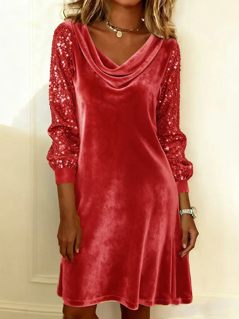 women's velvet sequin patchwork dress, view 7 - MRSLM