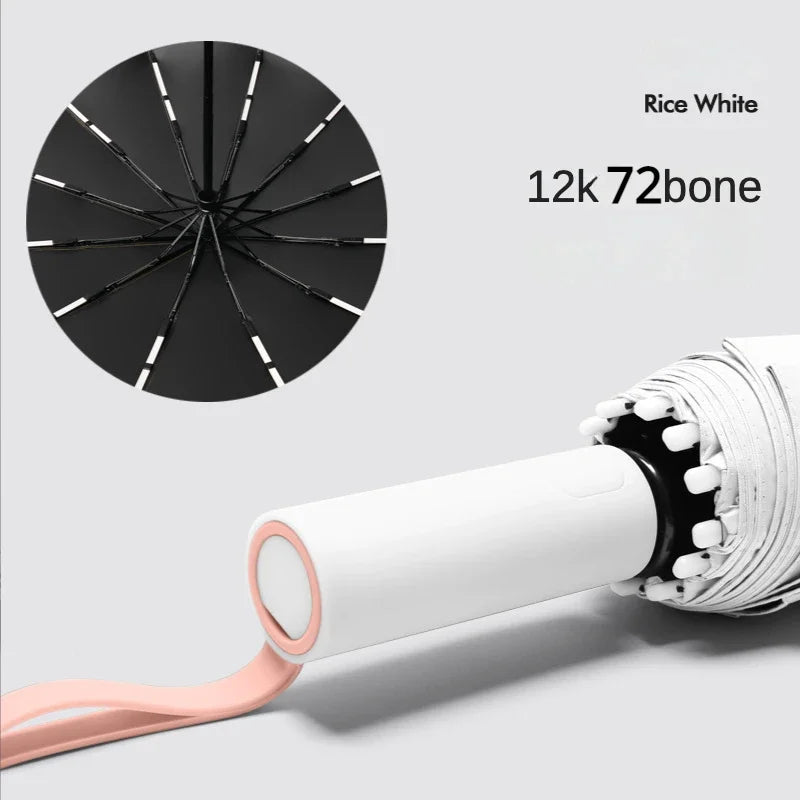 Fully Automatic Folding Umbrella - Windproof, Sunproof, and Waterproof with 72 Fiberglass Bones