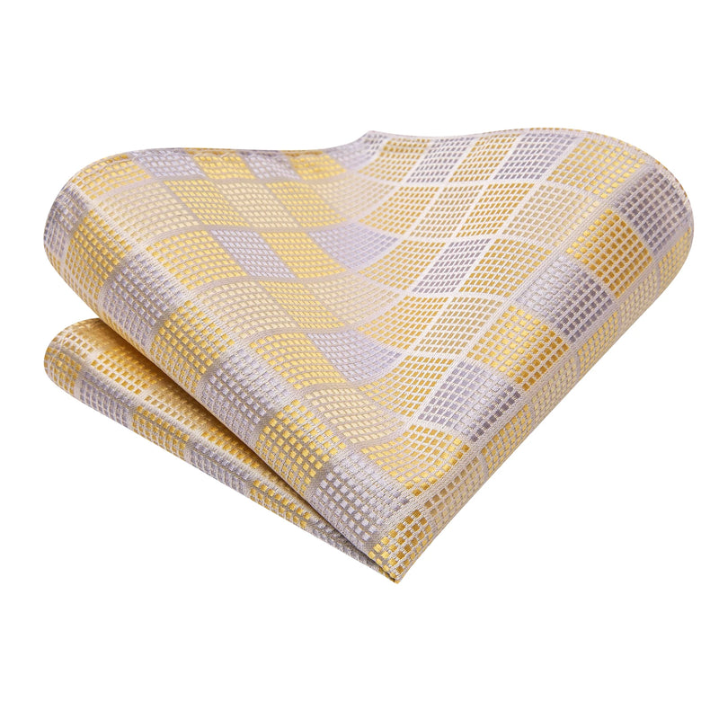 champagne plaid silk tie set for men, view 5 - MRSLM