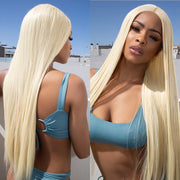 Light golden long straight lace wig, view 2 - MRSLM