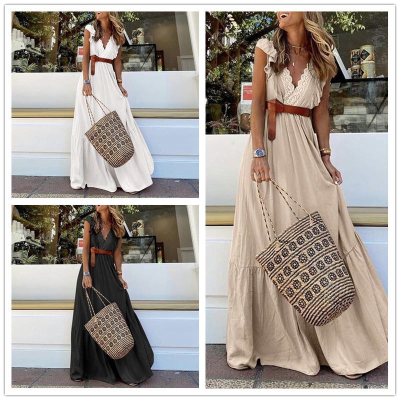 Casual lace pleated sleeveless women's dress, view 5 - MRSLM
