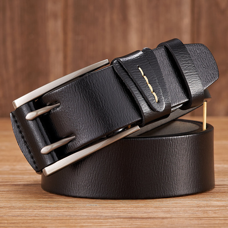 men's 4CM leather belt double pin buckle, view 8 - MRSLM