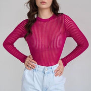 striped see-through knit top, view 16 - MRSLM