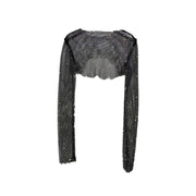 women's rhinestone grid pullover long sleeve top, view 9 - MRSLM