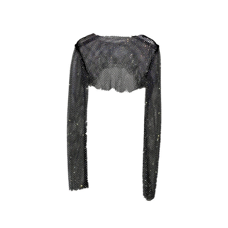 women's rhinestone grid pullover long sleeve top, view 9 - MRSLM