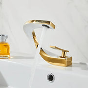 brass gold and white bathroom basin faucet, view 5 - MRSLM