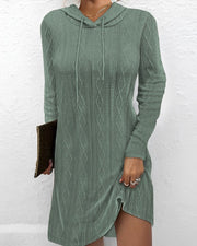 hooded pullover knitted dress, view 4 - MRSLM