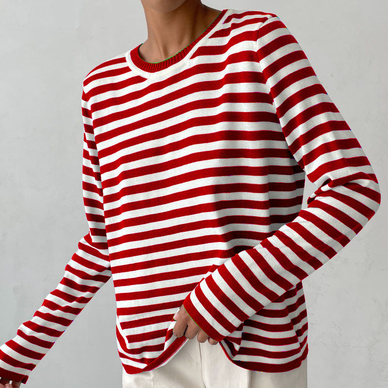 round neck knitted striped sweater, view 8 - MRSLM